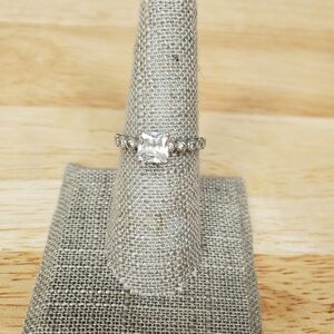 Sterling Silver Asscher Cut Half Eternity Band CZ Ring Size 7 NVC